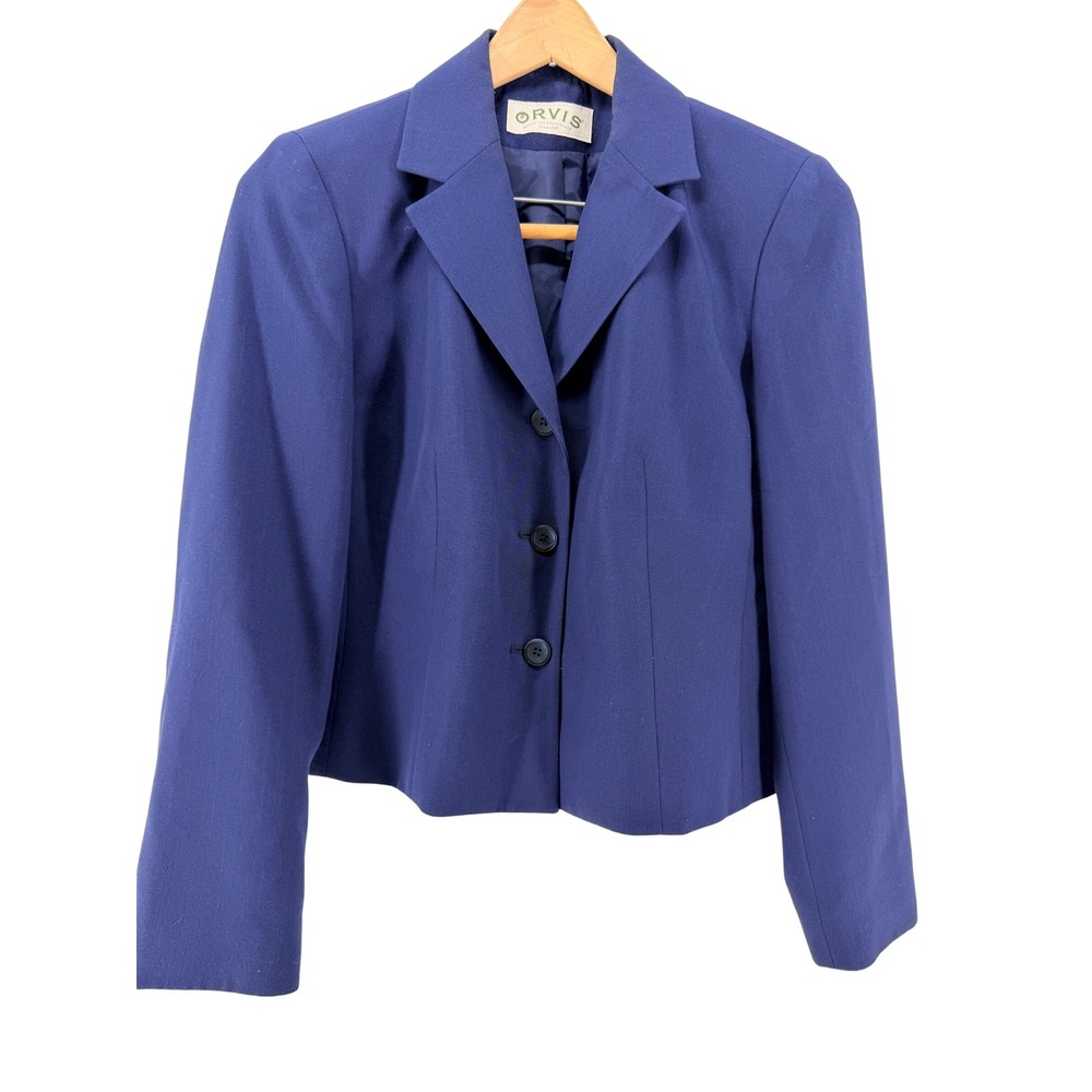 Orvis Womens Navy Blue Blazer Jacket 6P Petite 3-Button Lined Professional